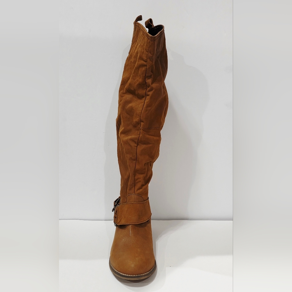 Steve Madden BANKKER Brown Suede Fabric Boot Tall Pull-On Riding Buckle 10 M New - Picture 16 of 16